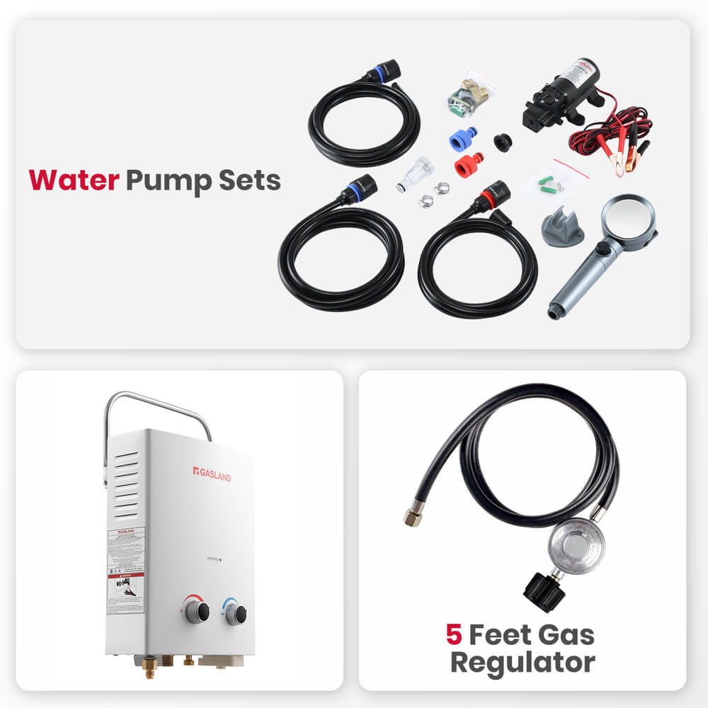 GASLAND 5L 1.32GPM Portable Propane Tankless Water Heater with 1.32GPM Water Pump and Pipe Strainer