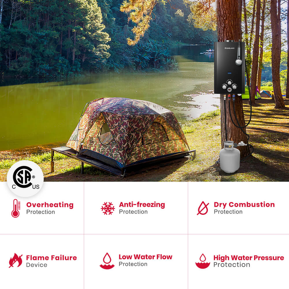 GASLAND Propane Tankless Water Heater - 2.64GPM 10L Black