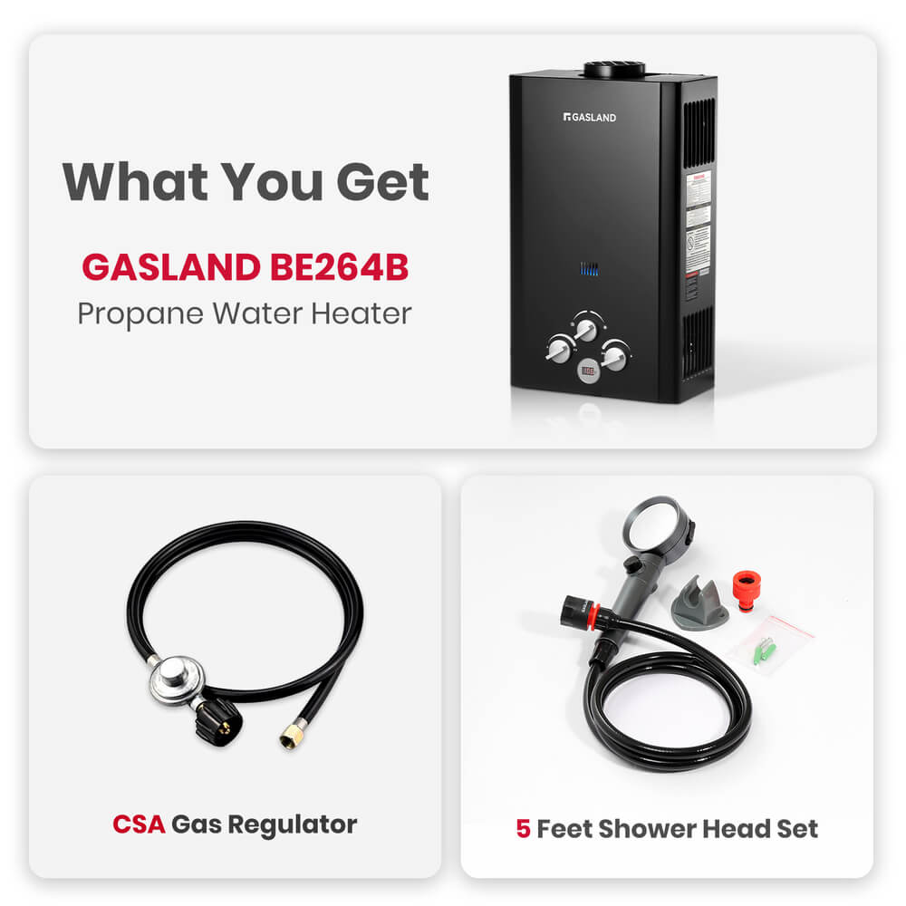 GASLAND Propane Tankless Water Heater - 2.64GPM 10L Black