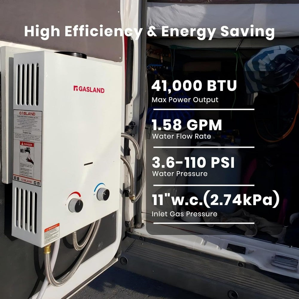 Portable Tankless Propane Water Heater - 1.58GPM 6L 41,000BTU