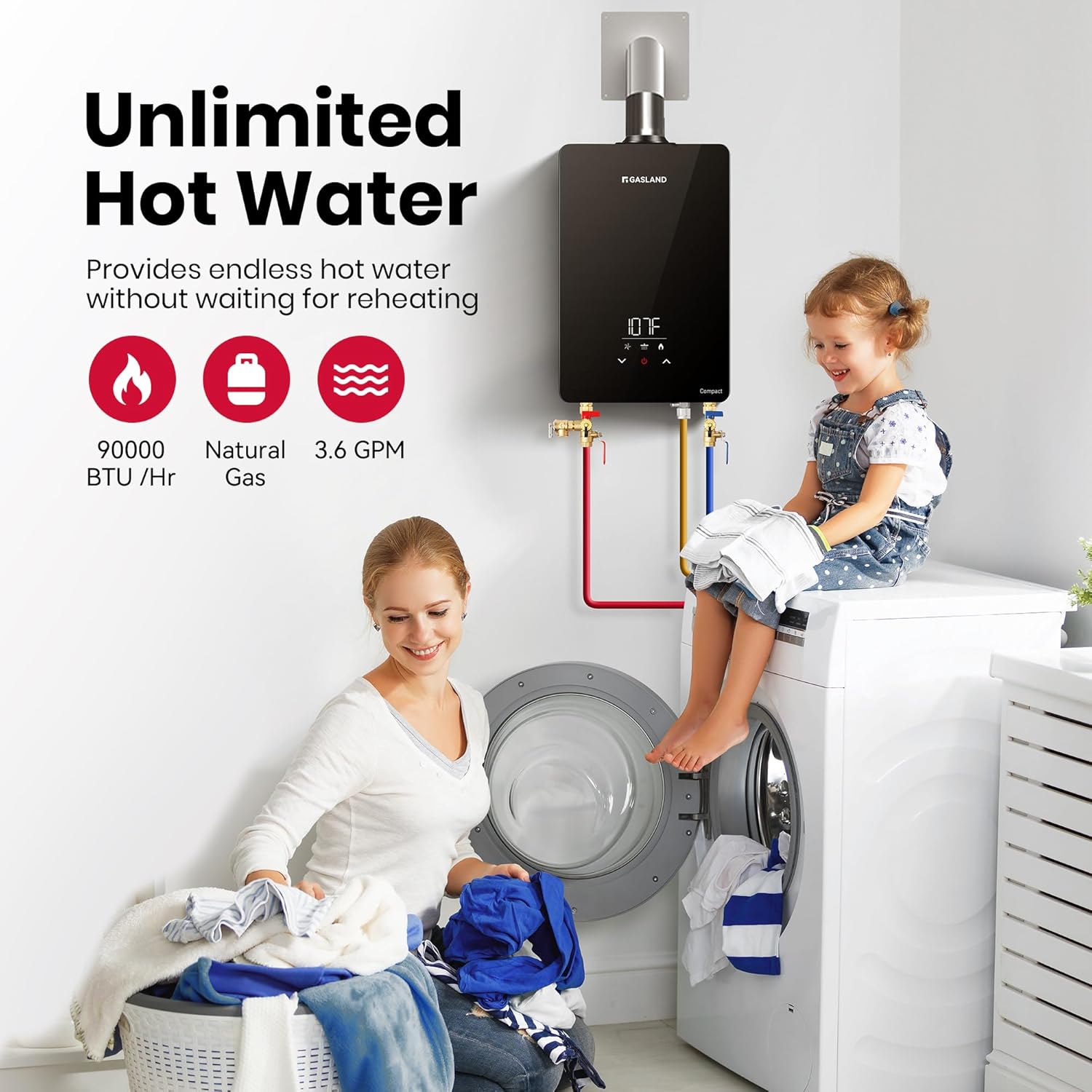 GASLAND COMPACT Indoor Tankless Natural Gas Water Heater - 3.6GPM 90,000BTU