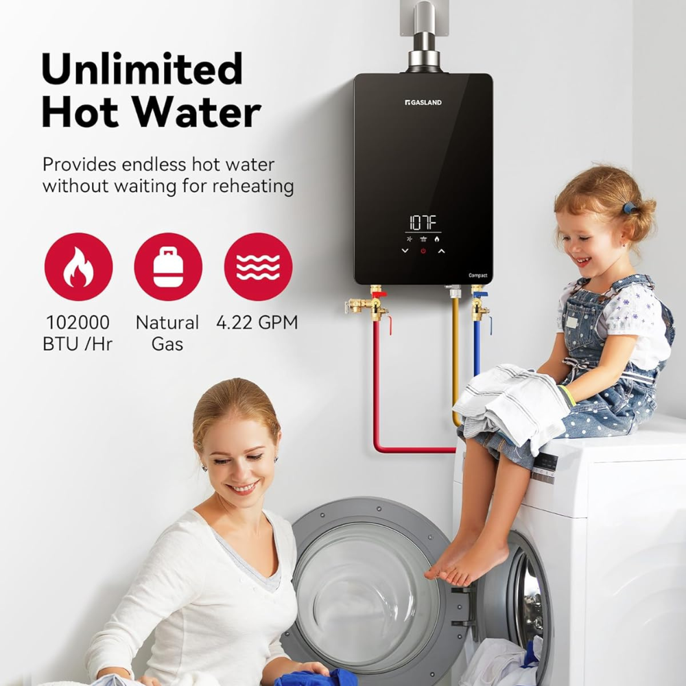 GASLAND Compact Indoor Tankless Natural Gas Water Heater - 4.22GPM 10,2000BTU