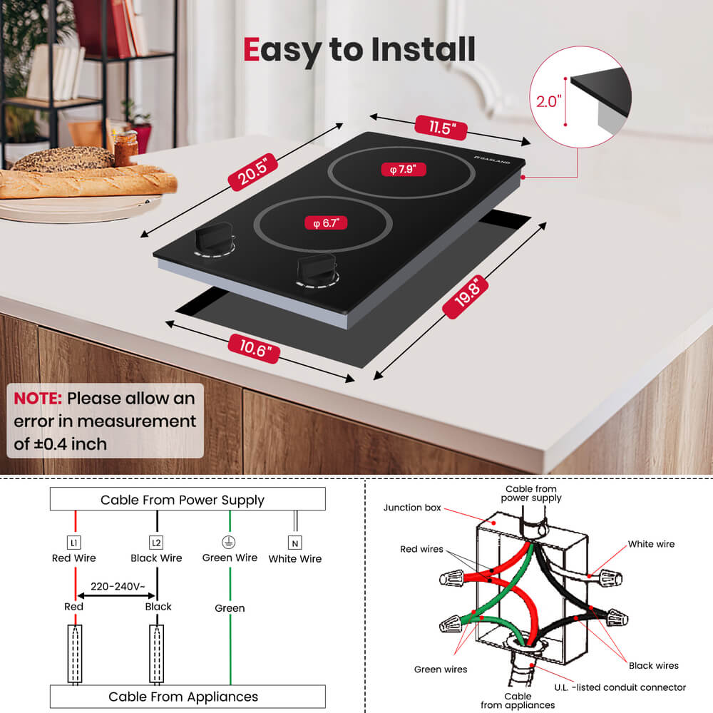 GASLAND 12" 2 Burner Knob Control Electric Cooktop