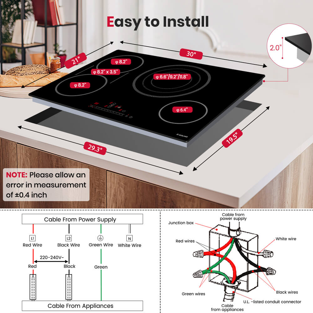 GASLAND 30" 4 Burner Sync Element Slide Touch Control Electric Cooktop