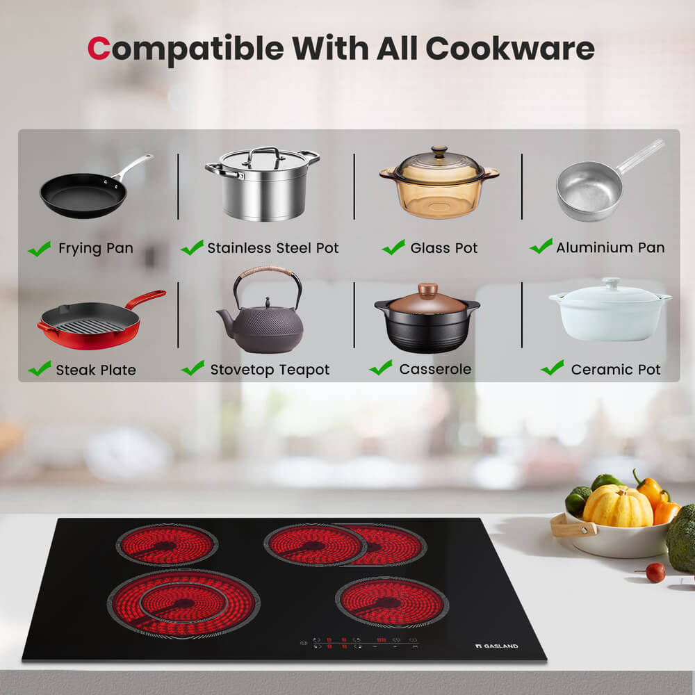 GASLAND 30" 4 Burner Sensor Touch Control Electric Cooktop, Batteryfree