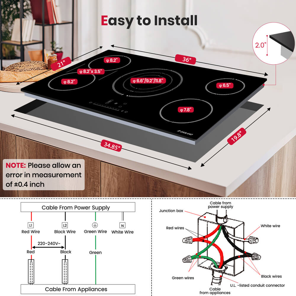 GASLAND 36 Inch 5 Burner Flexzone Slide Touch Control Ceramic Electric Cooktop for Wholesale