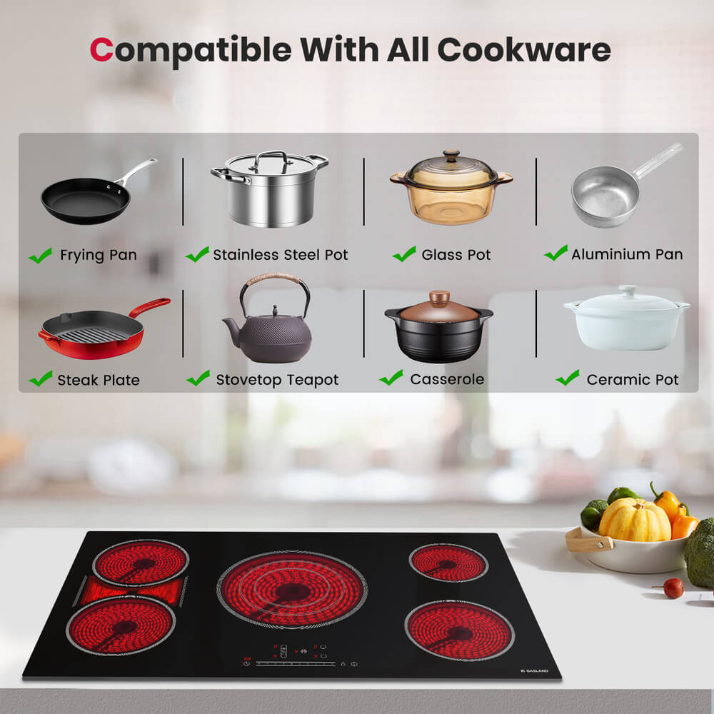 GASLAND 36 Inch 5 Burner Flexzone Slide Touch Control Ceramic Electric Cooktop for Wholesale