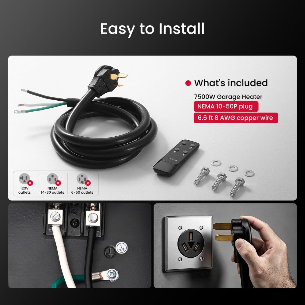 7500W Electric Garage Heater with Remote & Plug | 240V
