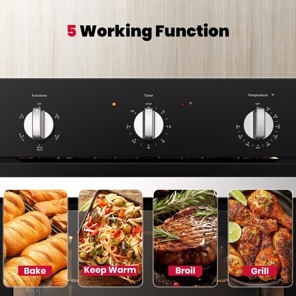 24" 2.79 Cu.ft. 5 Cooking Modes Built-In Electric Wall Oven - Black