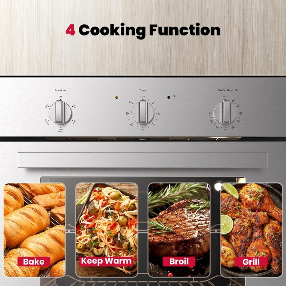 24" 2.79 Cu.ft. 5 Cooking Modes Built-In Electric Wall Oven - Stainless Steel