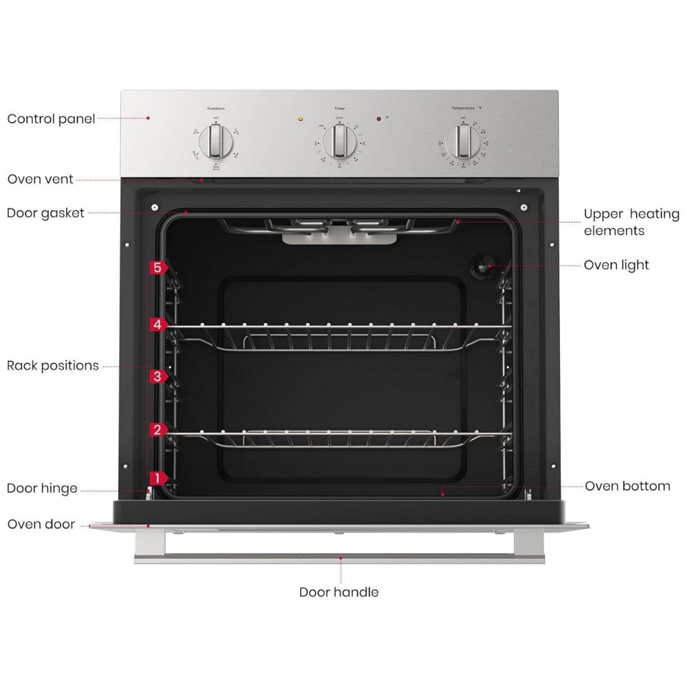 24" 2.79 Cu.ft. 5 Cooking Modes Built-In Electric Wall Oven - Stainless Steel