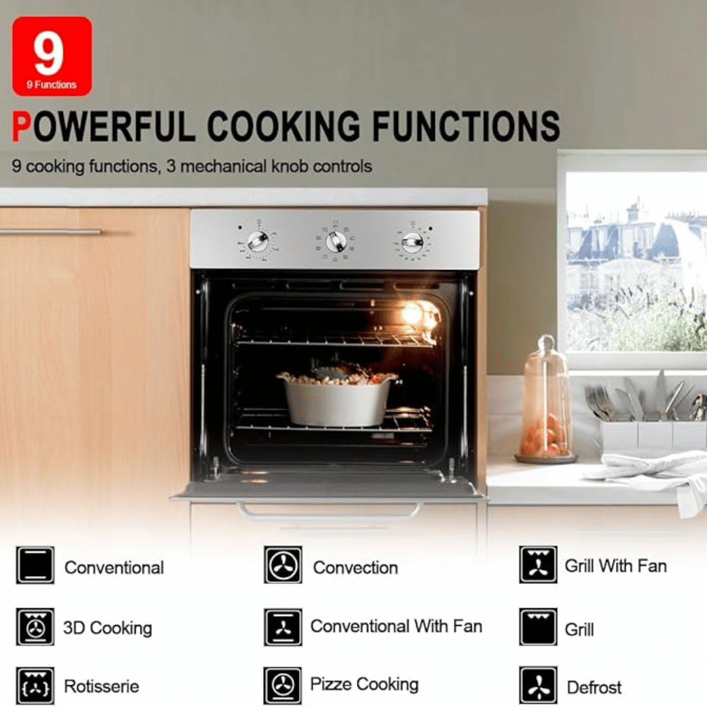GASLAND 24" 2.3Cu.f 9 Modes Built-in Electric Single Wall Oven with Rotisserie - Stainless Steel