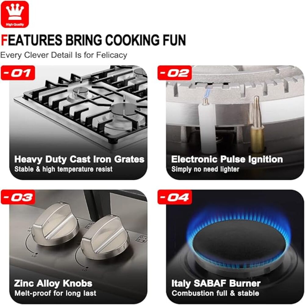 GASLAND 30" 4 Burner Side Knob Control Gas Cooktop
