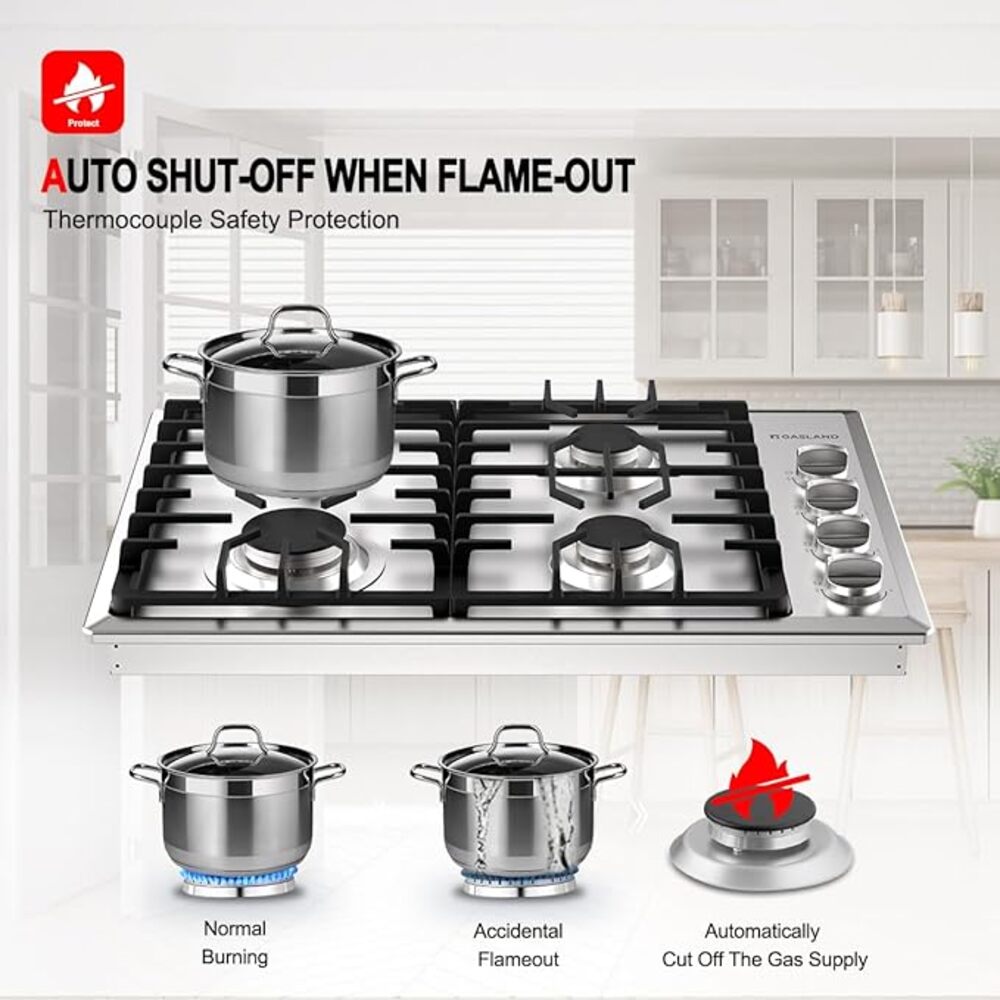GASLAND 30" 4 Burner Side Knob Control Gas Cooktop