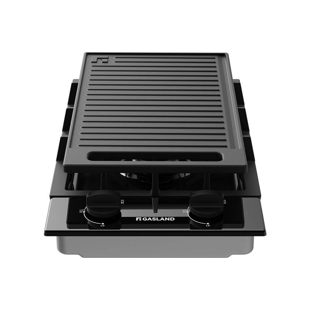 GASLAND 12" 2 Burner Black Enamel Gas Cooktop With Griddle