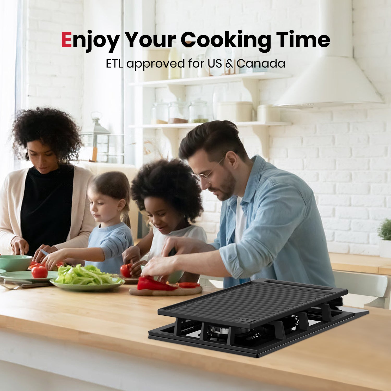 GASLAND 12" 2 Burner Black Enamel Gas Cooktop With Griddle