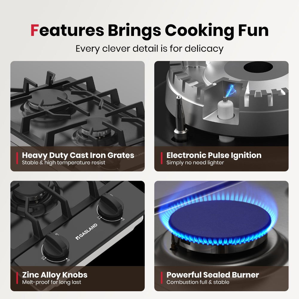 GASLAND 12" 2 Burner Black Enamel Gas Cooktop