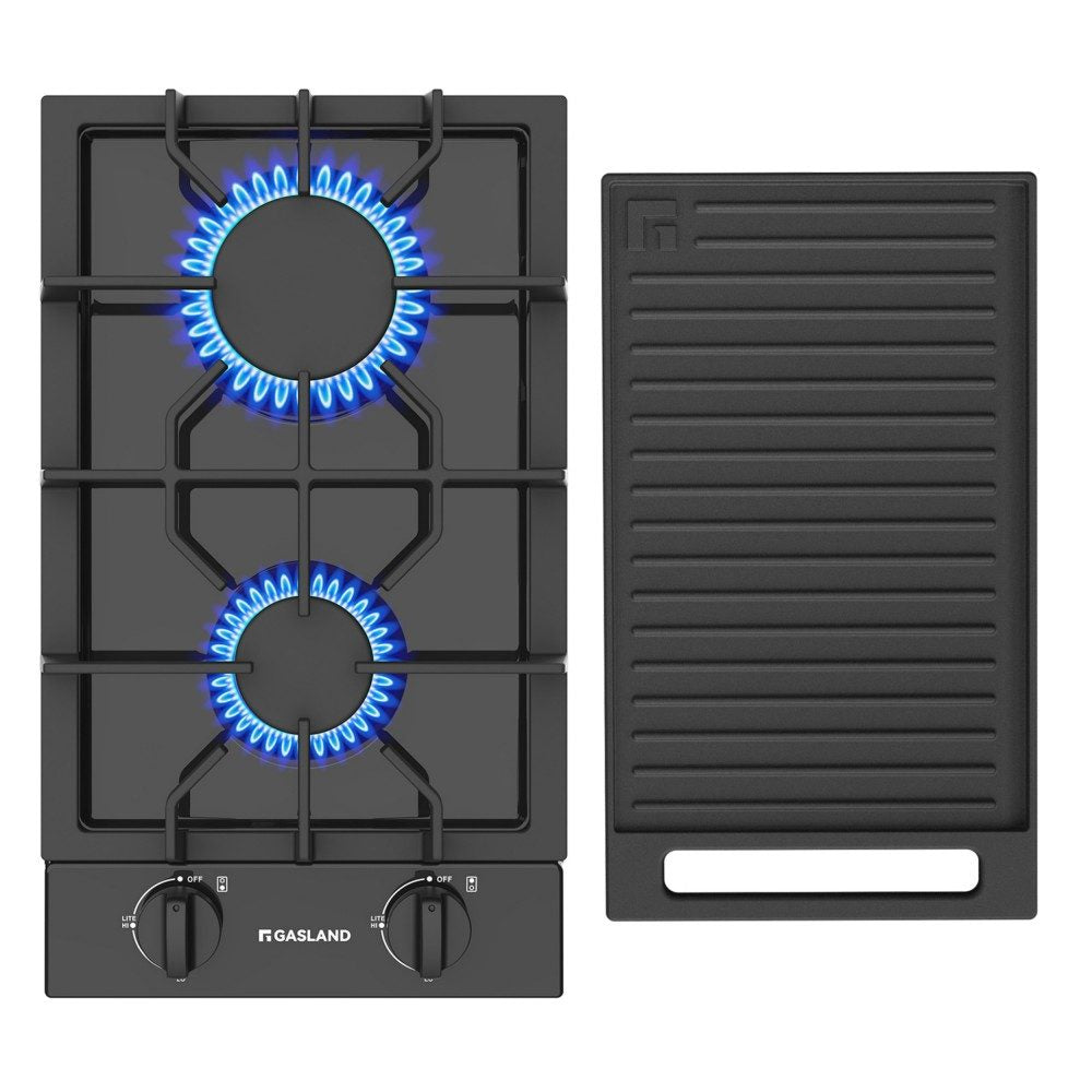 GASLAND 12" 2 Burner Black Enamel Gas Cooktop With Griddle