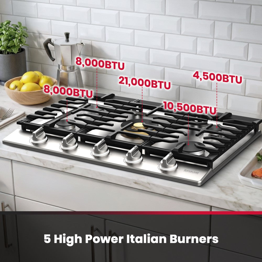 GASLAND 30" Gas Cooktop with Reversible Grill & 5 High-Efficiency Burners