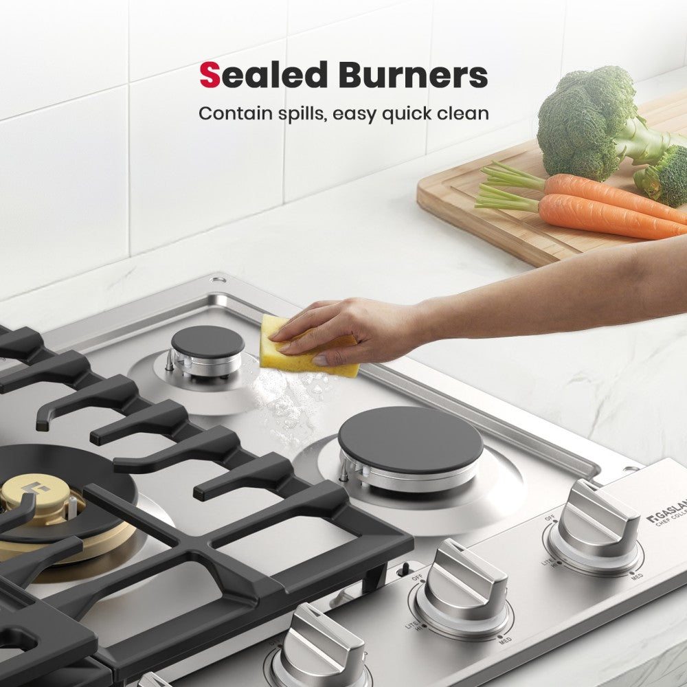 GASLAND 30" Gas Cooktop with Reversible Grill & 5 High-Efficiency Burners