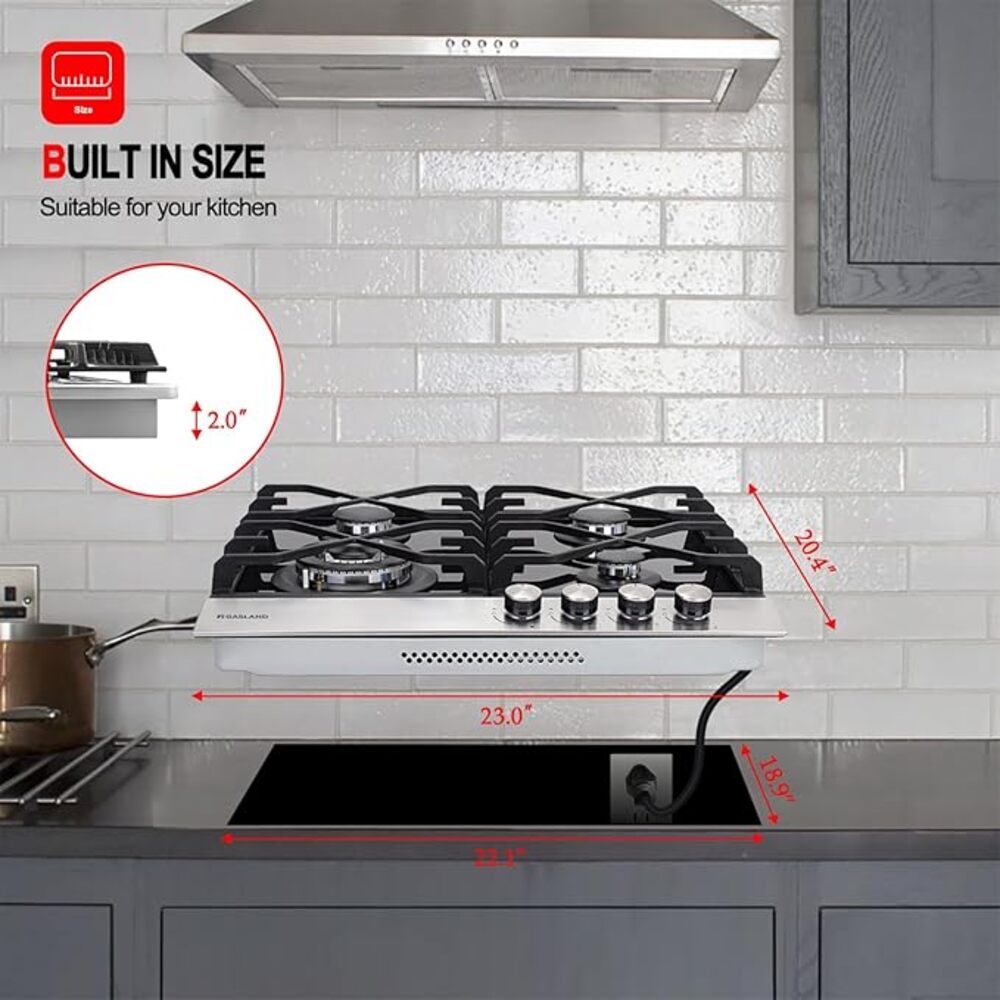 GASLAND 24" 4 Burner Tempered Glass Gas Cooktop