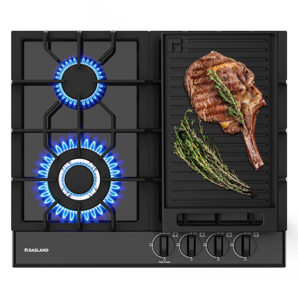 GASLAND 24 Inch 4 Burner Black Enamel Gas Cooktop with Griddle
