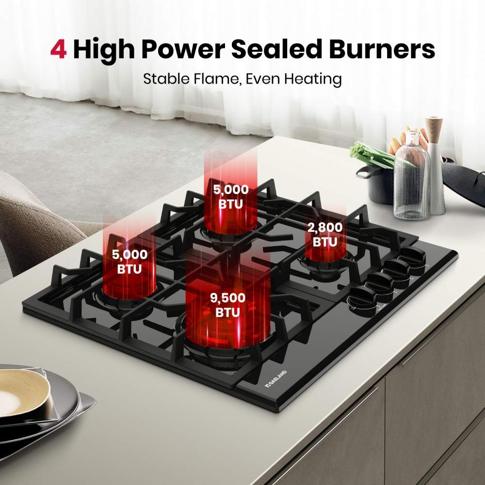 GASLAND 24 Inch 4 Burner Black Enamel Gas Cooktop with Griddle