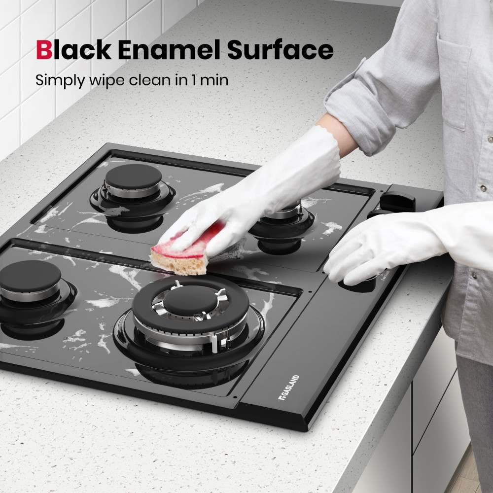 GASLAND 24 Inch 4 Burner Black Enamel Gas Cooktop with Griddle