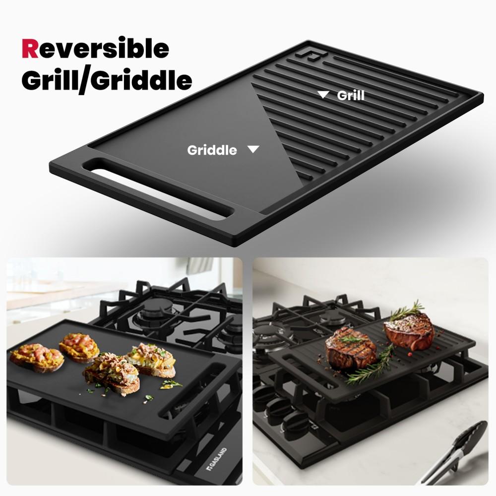GASLAND 24 Inch 4 Burner Black Enamel Gas Cooktop with Griddle