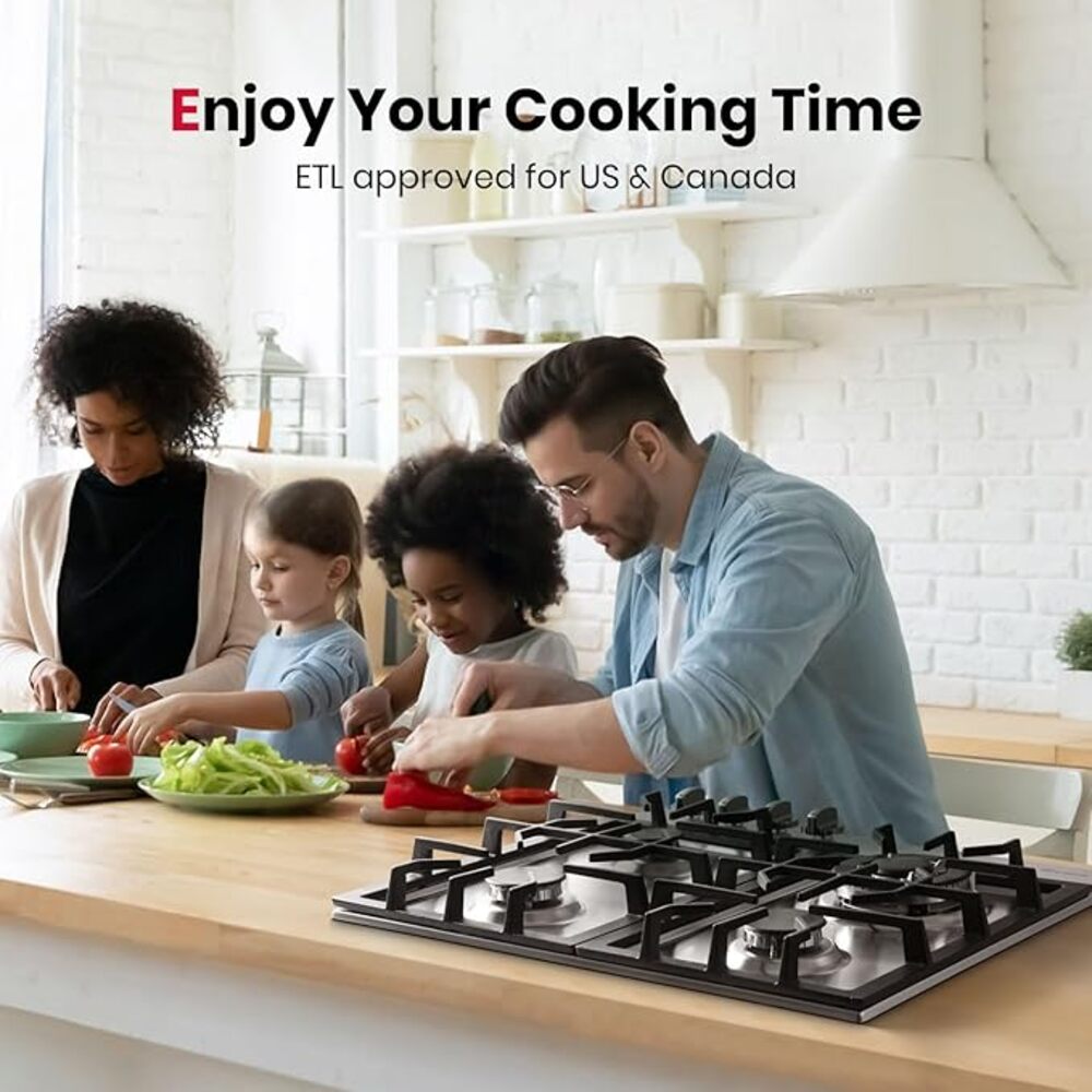 GASLAND 24" 4 Burner Stainless Steel Gas Cooktop With Griddle