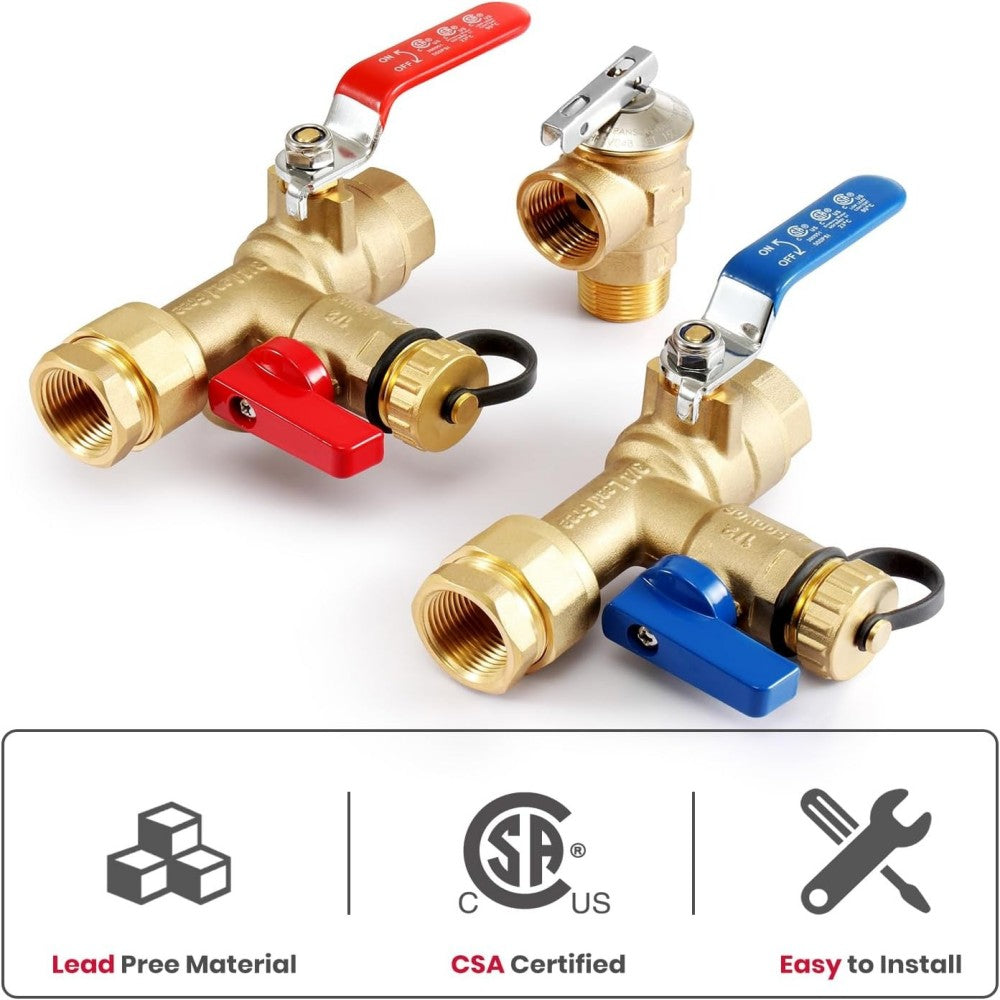 GASLAND 3/4" Tankless Water Heater Service Valve Kit with Pressure Relief Valve