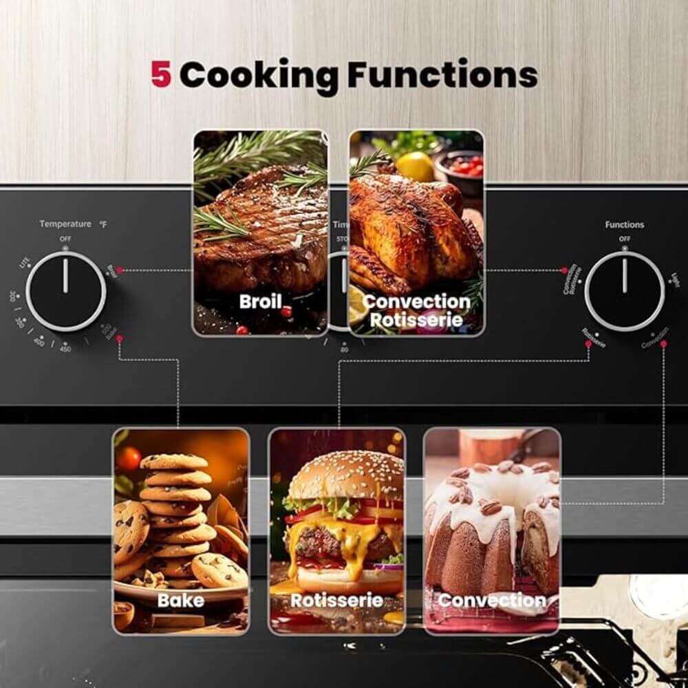 GASLAND 24" 2.12 Cu.ft Black Built-in Convection Gas Single Wall Oven with Rotisserie