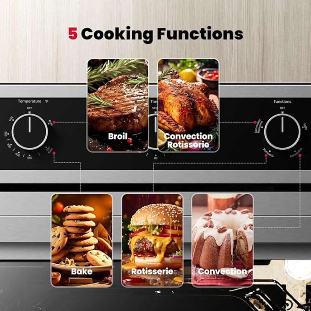 GASLAND 24" 2.12 Cu.ft Stainless Steel Convection Gas Single Wall Oven with Rotisserie