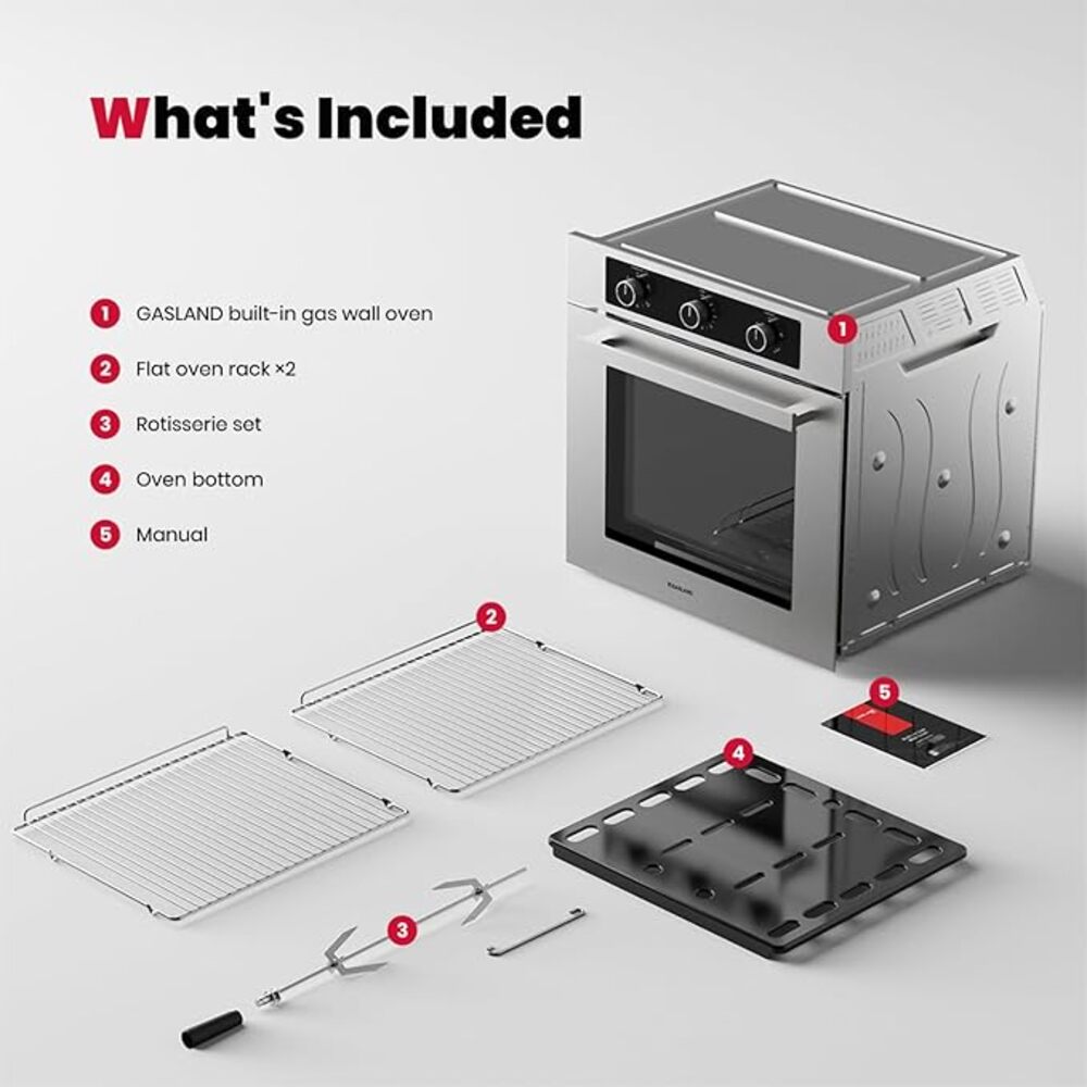 GASLAND 24" 2.12 Cu.ft Stainless Steel Convection Gas Single Wall Oven with Rotisserie
