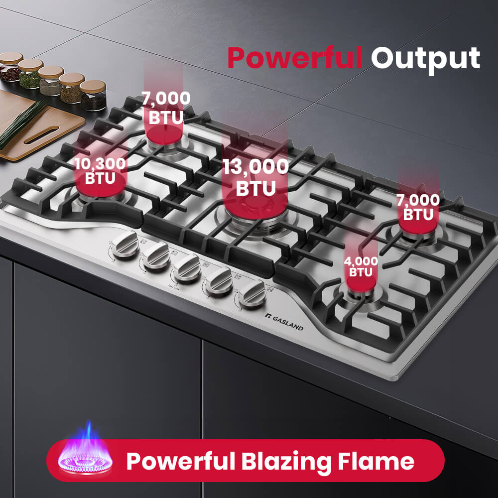 GASLAND 36" 5 Burner Stainless Steel Gas Cooktop with Griddle
