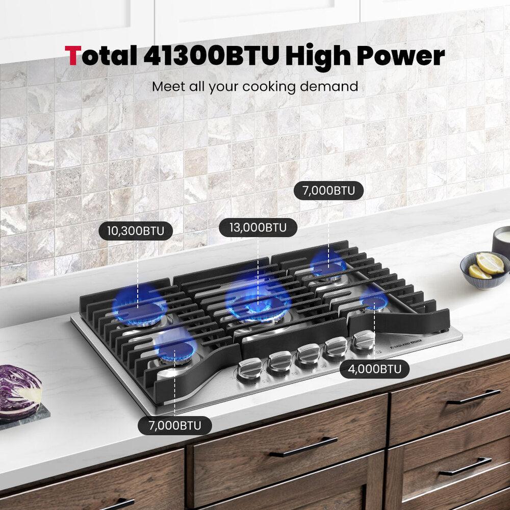 GASLAND 30" 5 Burner Stainless Steel Professional Gas Cooktop with Griddle
