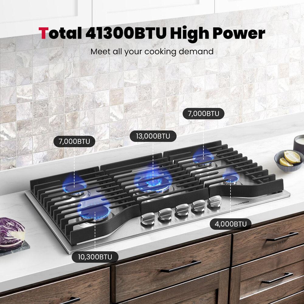 GASLAND MASTER 36" 5 Burner Stainless Steel Professional Gas Cooktop with Griddle