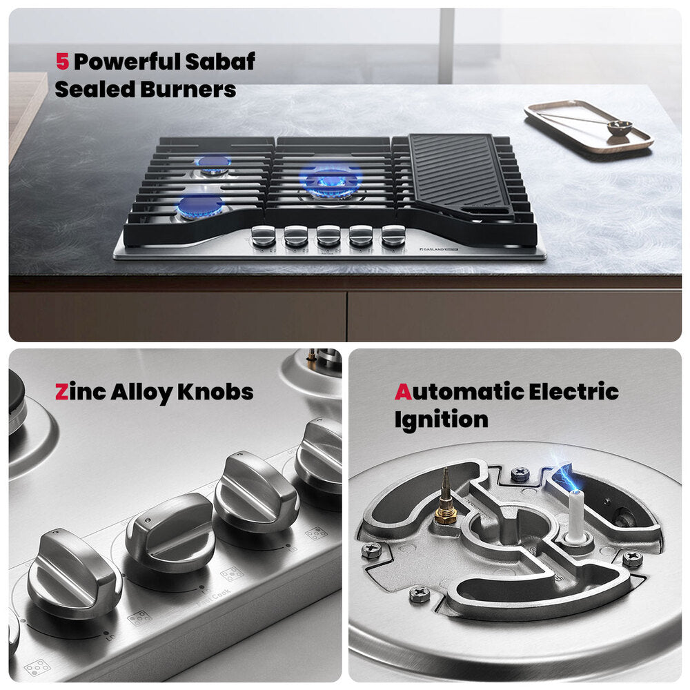 GASLAND MASTER 36" 5 Burner Stainless Steel Professional Gas Cooktop with Griddle