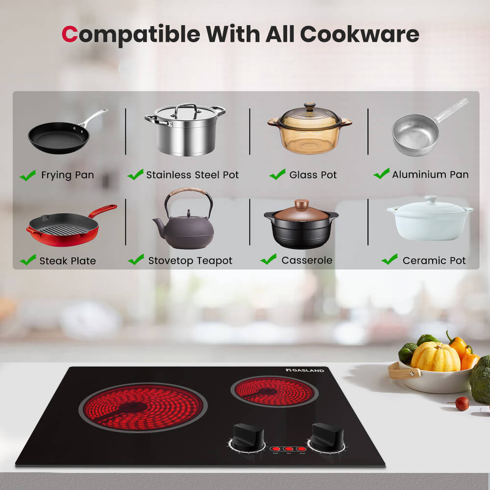 GASLAND 21 Inch 2 Burner Pro-Style Knob Control Ceramic Electric Cooktop for Wholesale