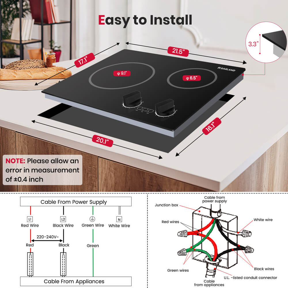GASLAND 21 Inch 2 Burner Pro-Style Knob Control Ceramic Electric Cooktop for Wholesale