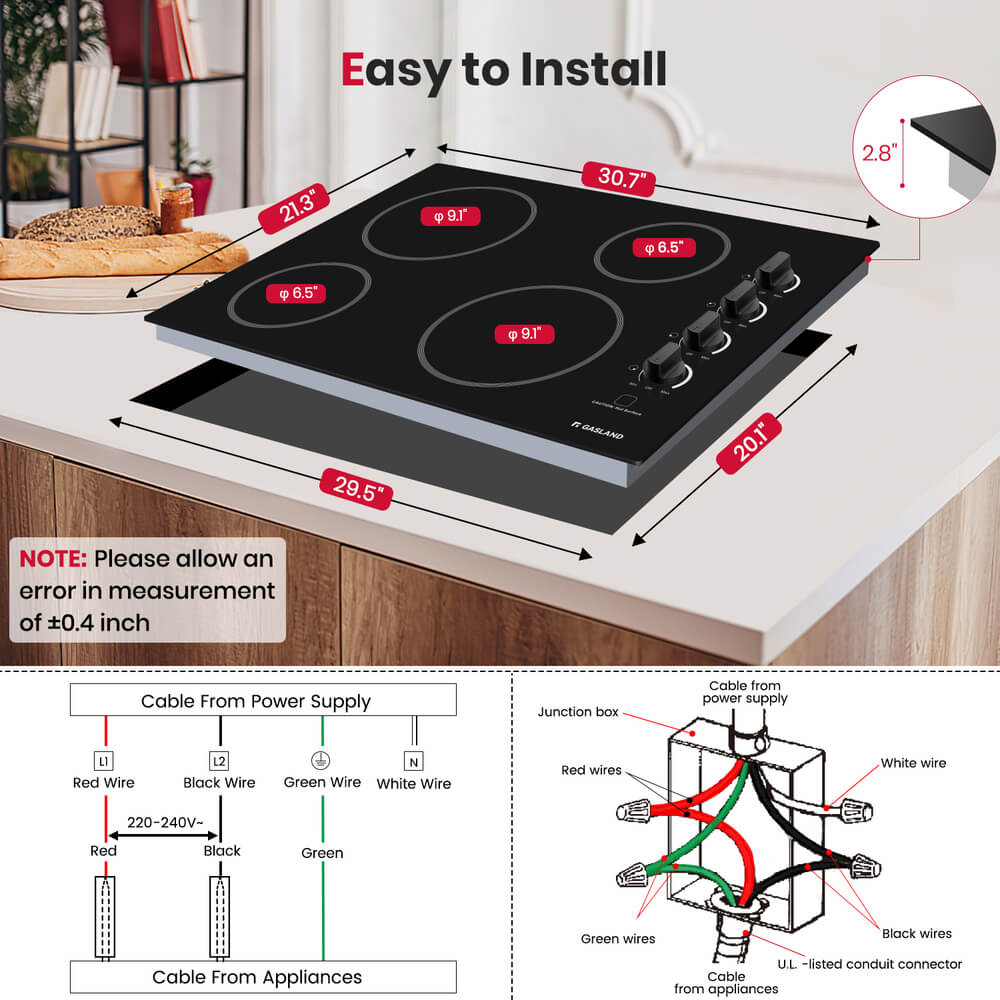 GASLAND 30" 4 Burner Knob Control Electric Cooktop