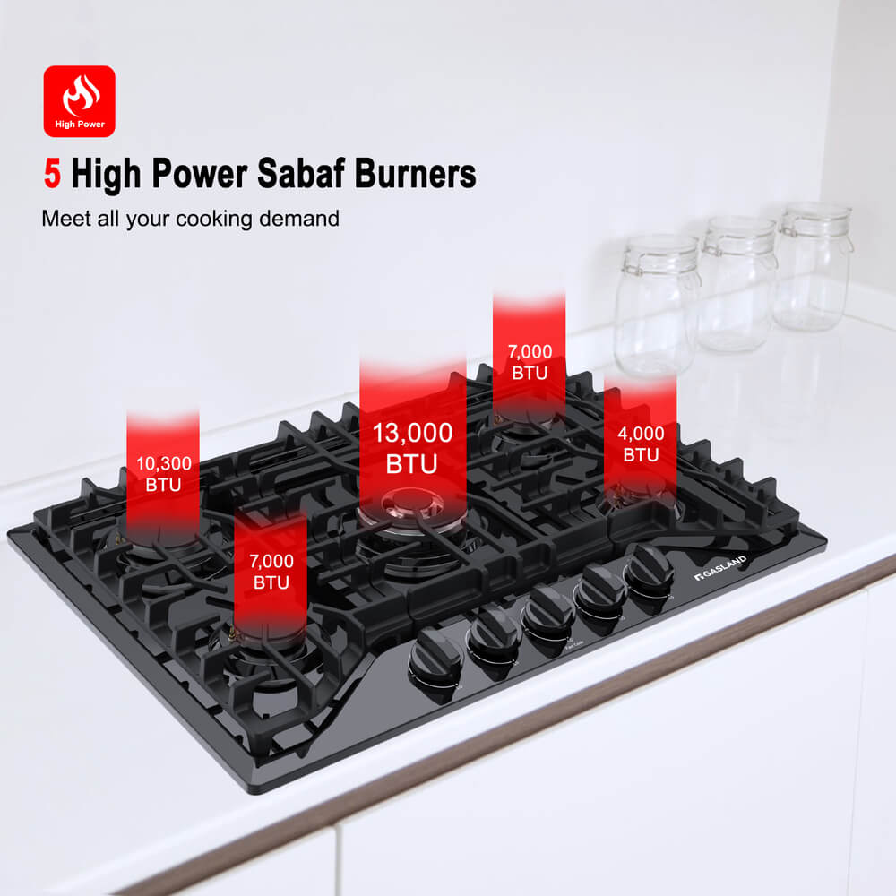 GASLAND 30 Inch 5 Burner Black Enamel Wok Burner Gas Cooktop for Wholesale