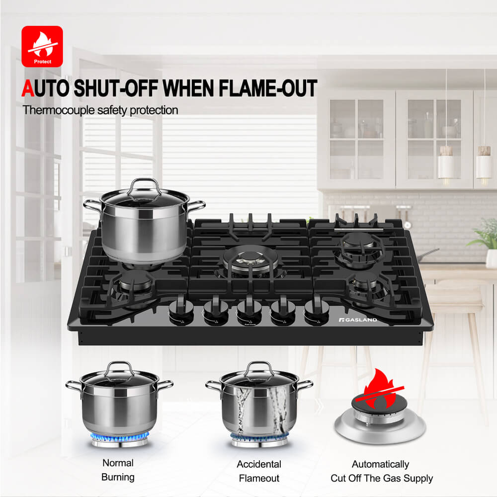 GASLAND 30 Inch 5 Burner Black Enamel Wok Burner Gas Cooktop for Wholesale