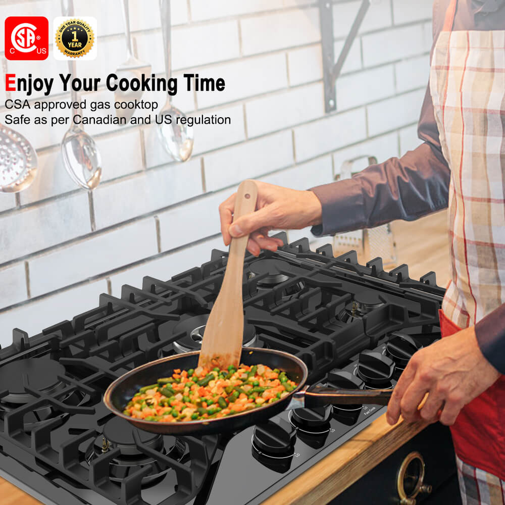 GASLAND 30 Inch 5 Burner Black Enamel Wok Burner Gas Cooktop for Wholesale