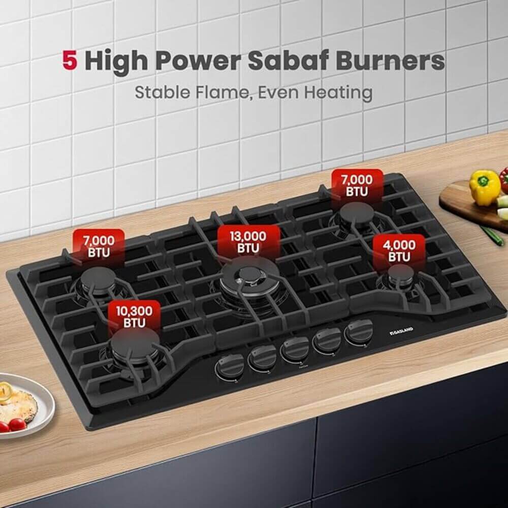 GASLAND 36 Inch 5 Burner Black Enamel Wok Burner Gas Cooktop for Wholesale