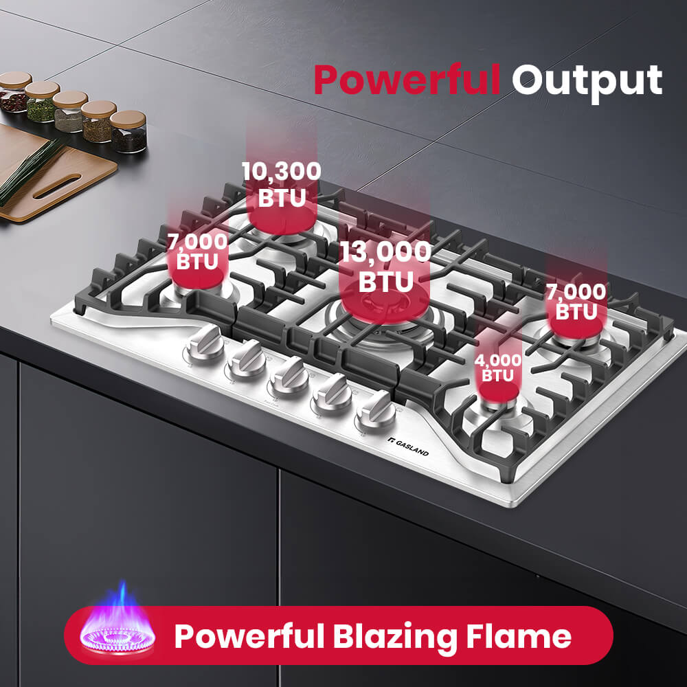 GASLAND 30" 5 Burner Stainless Steel Gas Cooktop with Griddle