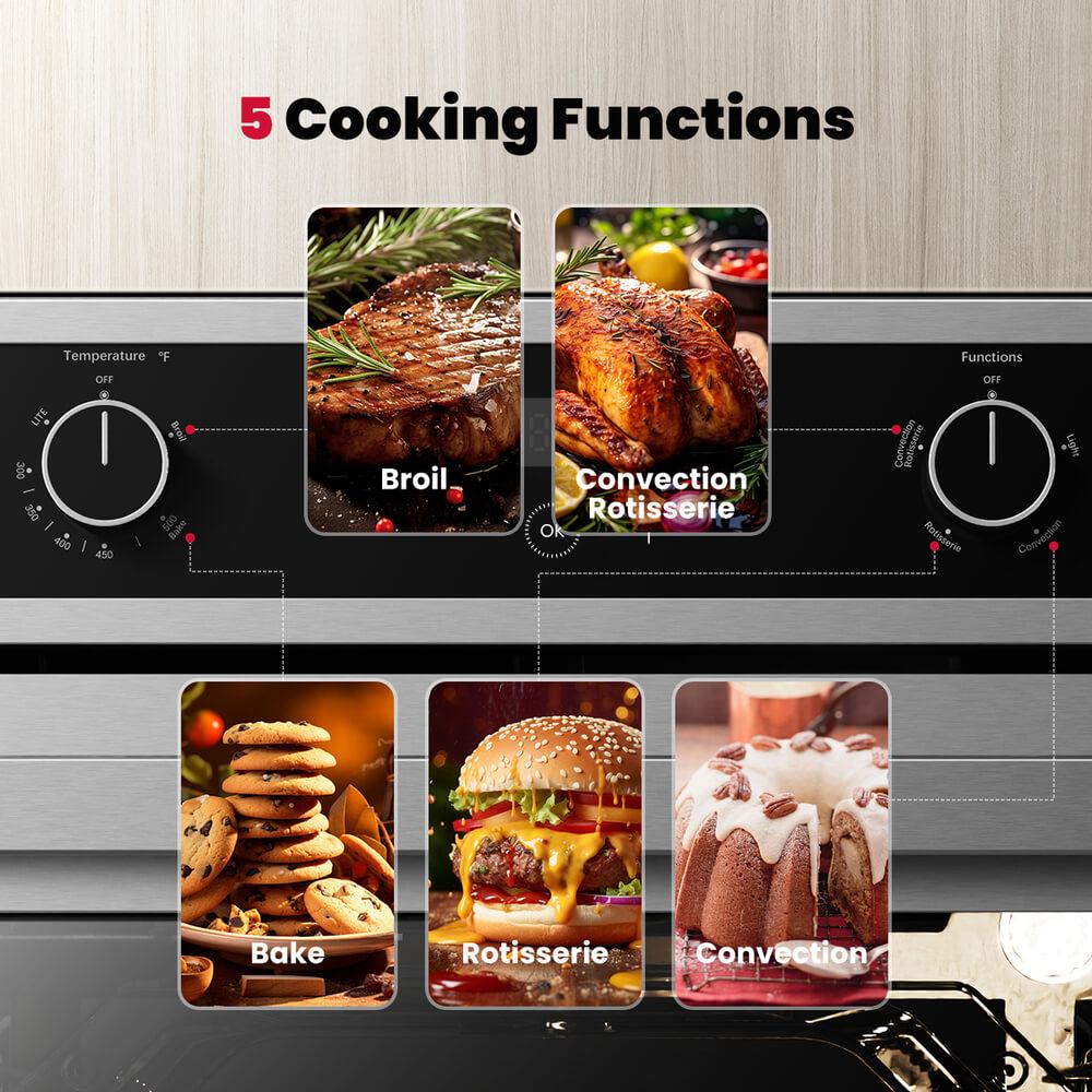 GASLAND 24" 2.12 Cu.ft Built-in Convection Single Wall Gas Oven with Rotisserie