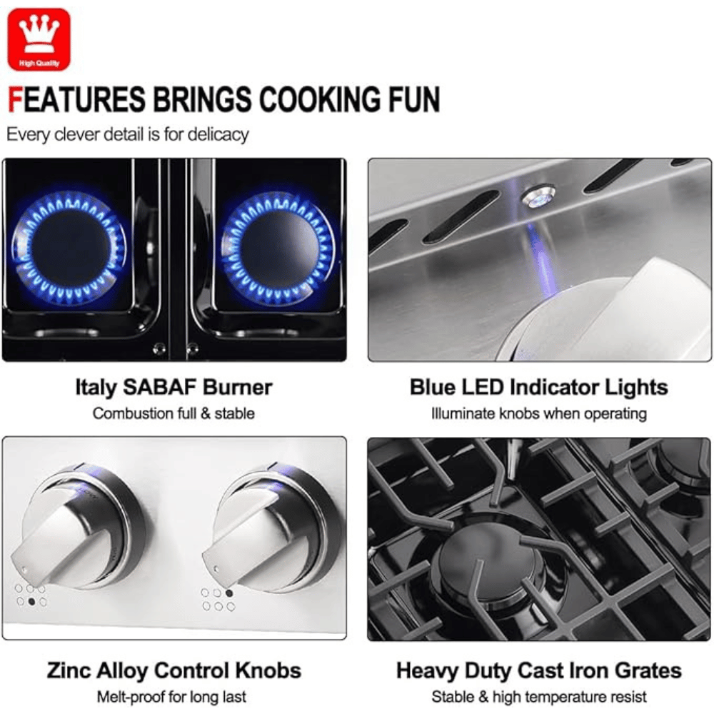 GASLAND 36 Inch 6 Burner Stainless Steel Professional Gas Rangetop for Wholesale