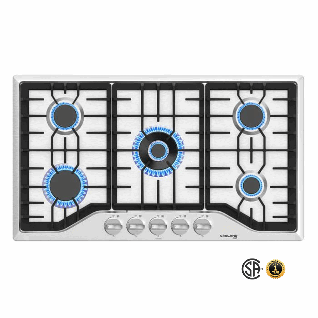 30 Inch Gas Cooktop with Griddle, GASLAND Chef PRO GH3305SF Gas Stovetop  with 5 Burners, Reversible Cast Iron Grill/Griddle, 120V Plug-in, NG/LPG