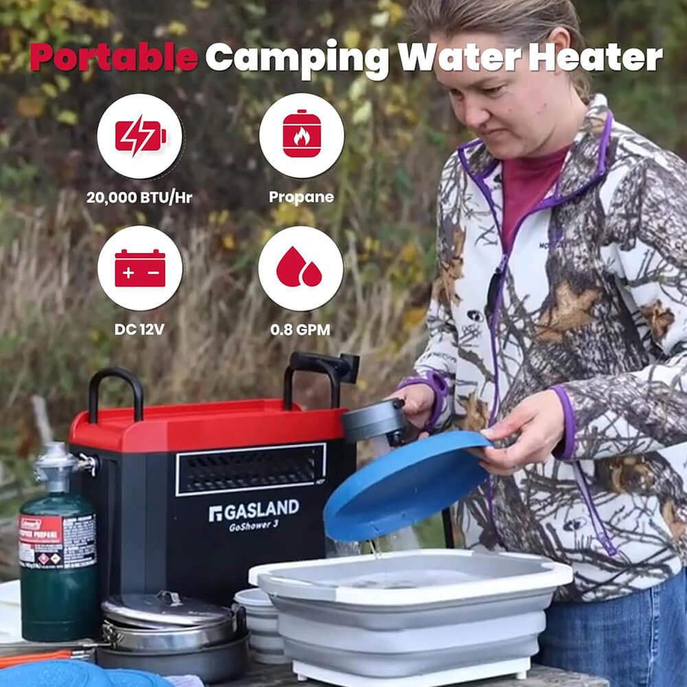 GASLAND G3 Max All-in-One Portable Camping Shower System – Integrated Li-ion Battery Water Pump, 1-lb Propane Cylinder Direct-Connect (Includes Carry Bag & Pet Spray)